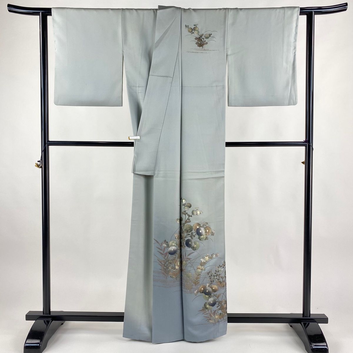 付下げ 身丈160.5cm 裄丈66cm M 袷 和田光正 落款 菊 草花 金銀