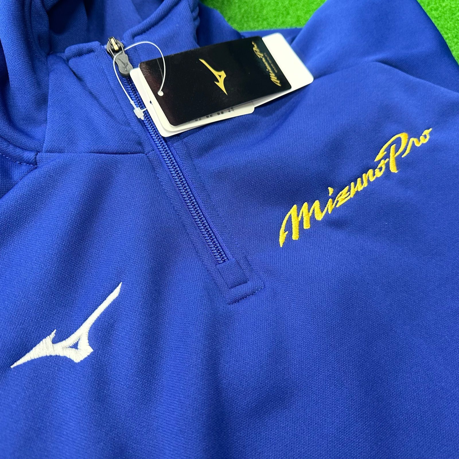 美品　ミズノプロハーフジップジャケット 裏起毛 パステルネイビー×ホワイト 野球 美品 ミズノプロハーフジップジャケット 裏起毛 パステル