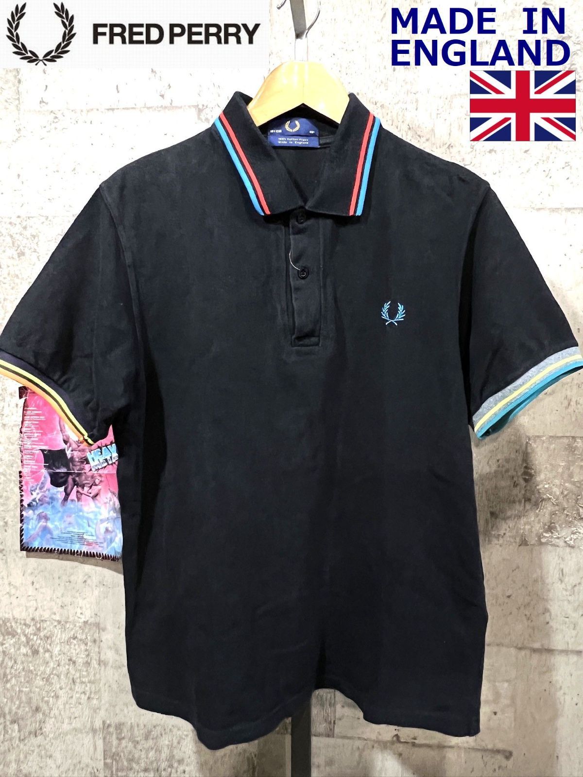 英国製 FRED ＰＥＲＲＹ ワンポイント ポロシャツ 黒金 40 英国製 FRED PERRY ワンポイント ポロシャツ 黒金 40 英国