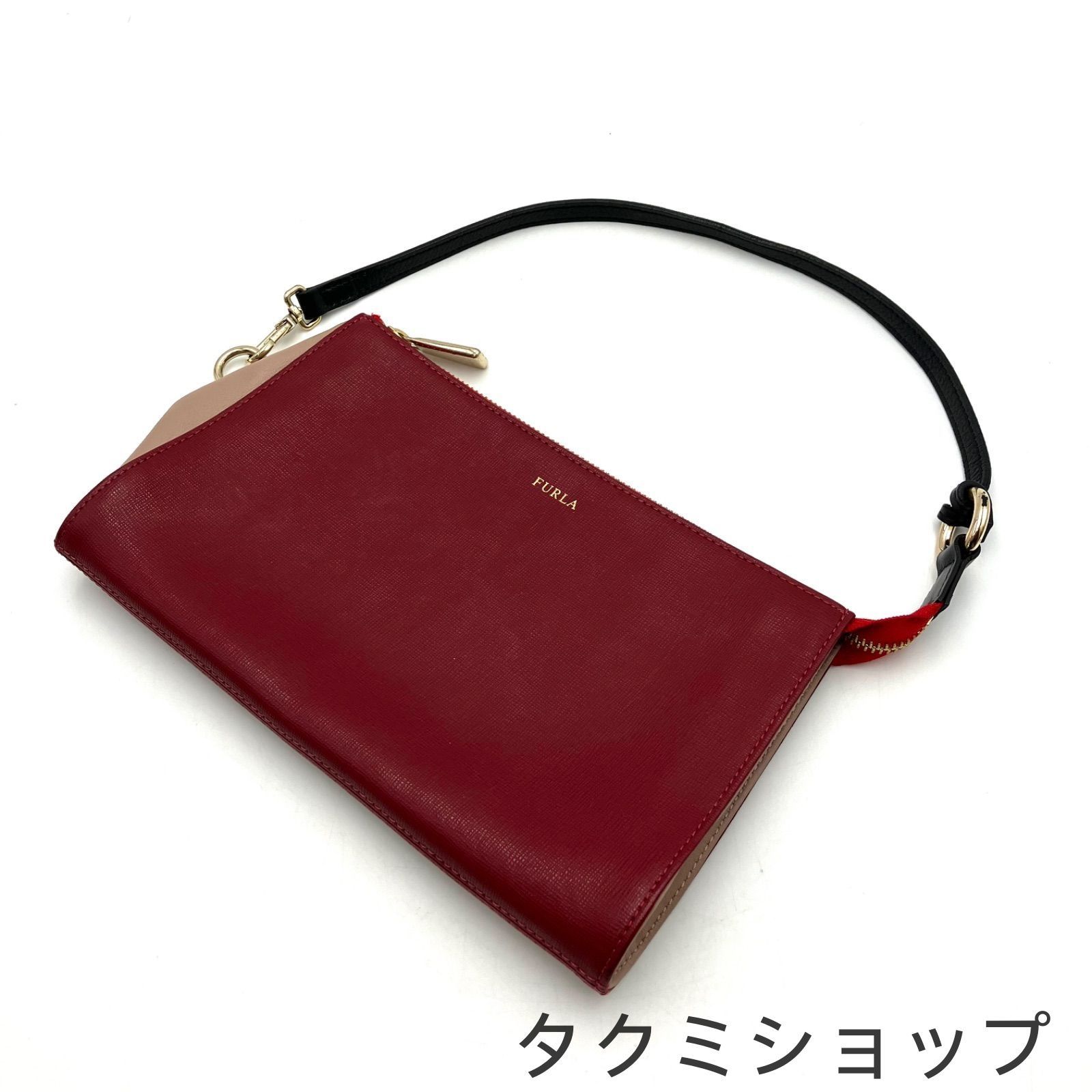 注目の福袋！ FURLA ワインレッド×ベージュ レザー ハンドバッグ フルラ バッグ