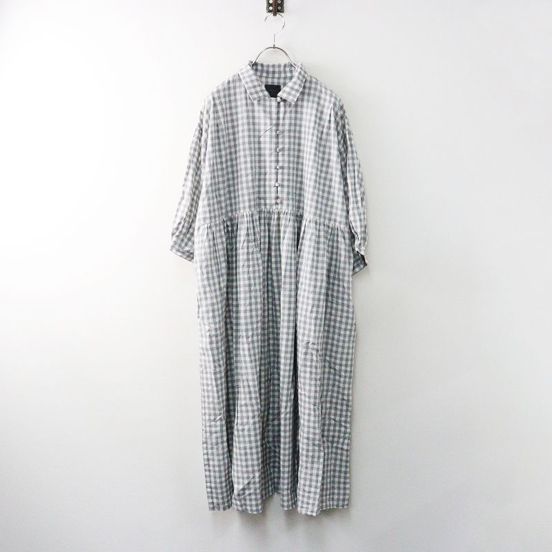 オオカミとフクロウ TANDEY フクロウと古書と日曜日と ワンピース グレー ギンガムチェック コットン ドレス 2400014652451