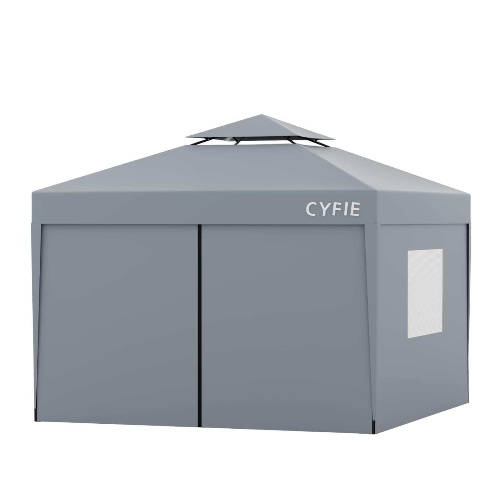 グレー テント 収納ケース付き キャンプ|ピクニック|運動会|アウトドア|集会用 持ち運び便利 組立簡単 日よけ 高耐水加工 サンシェード 高さ3段階調節 4-6人用 uvカットワンタッチタープテント サイドシート4枚付属 3m×3m タープテント CYF