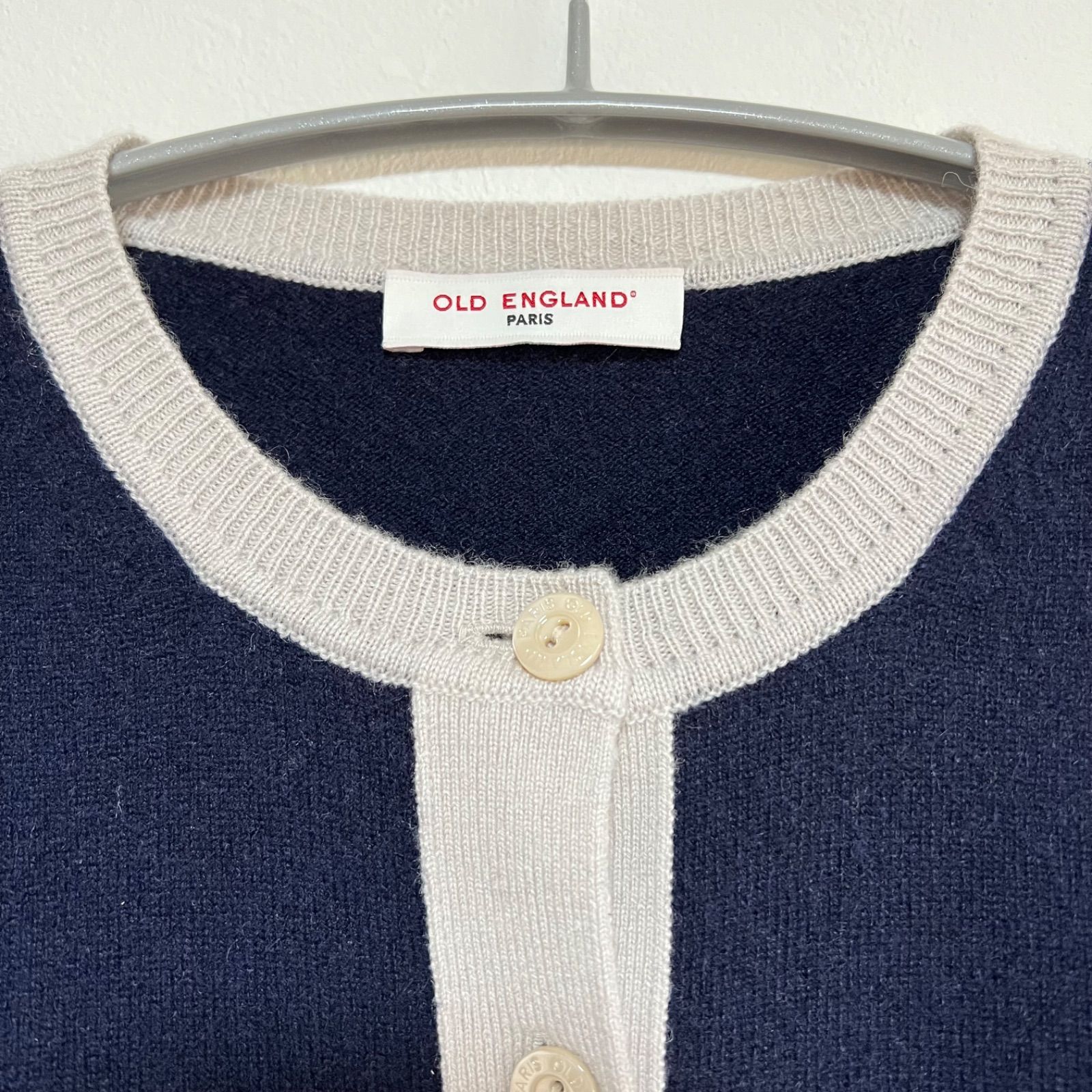 オールドイングランド　カシミヤシルク　ニットカーディガン　ライトピンク　36 Z251 OLD ENGLAND オールドイングランド ツートーン ニット