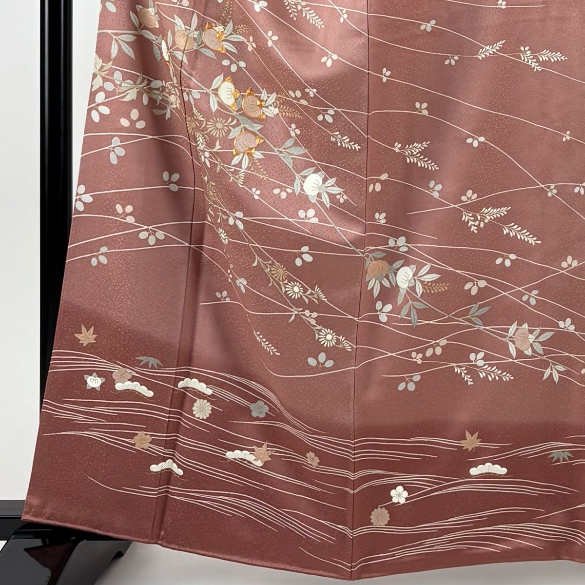 訪問着 身丈162cm 裄丈66cm M 袷 橘花 萩 金糸 金彩 ピンク 正絹 秀品