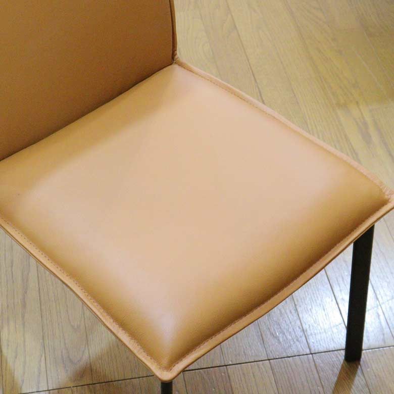 ダイニングチェア 2脚セット 本革 オレンジ かわいい椅子 革張り 椅子 