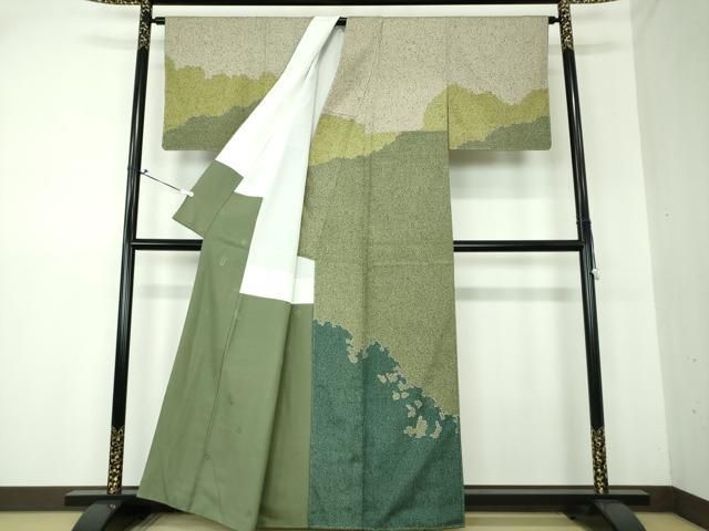 平和屋着物●染色の魔術師　染乃座・大久保玄才　そめのざ玄才　訪問着　風景樹林文　暈し染め　金銀彩　正絹　逸品　AABG4490fy 平和屋着物○染色の魔術師 染乃座・大久保玄才 そめのざ玄才 本場結城
