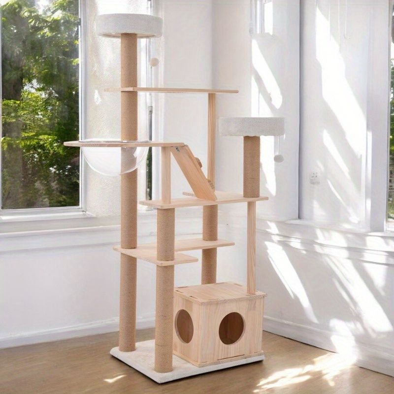 新着商品 猫塔猫塔天然木材で造られた宇宙船のヘンプストリングサポートネイルクリッパーとトイが付いた優れた安定性のあるペットハウス クライムが簡単で クリアボウルでスペースを節約できる 複数のヘッドと丸いコーナーが付いた 固定のペット用品でファッショナブルで