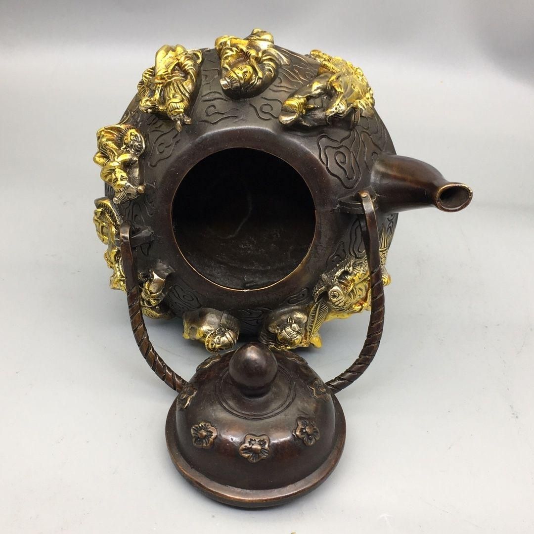 銅器 八仙過海提梁壺 茶壺 酒壺 煎茶器 茶道具 装飾品 工芸品 置物 銅器 八仙過海提梁壺 茶壺 酒壺 煎茶器 茶道具 装飾品 工芸品