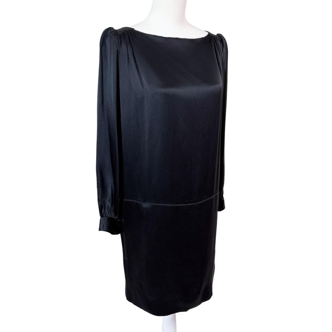 ドゥロワー 長袖ブラウスワンピース 艶感 シルク 36 無地 ブラック