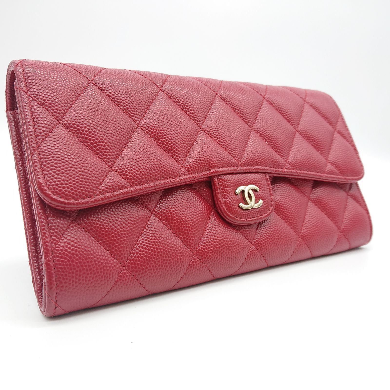 極美品】CHANEL シャネル マトラッセ キャビアスキン 長財布 レッド 