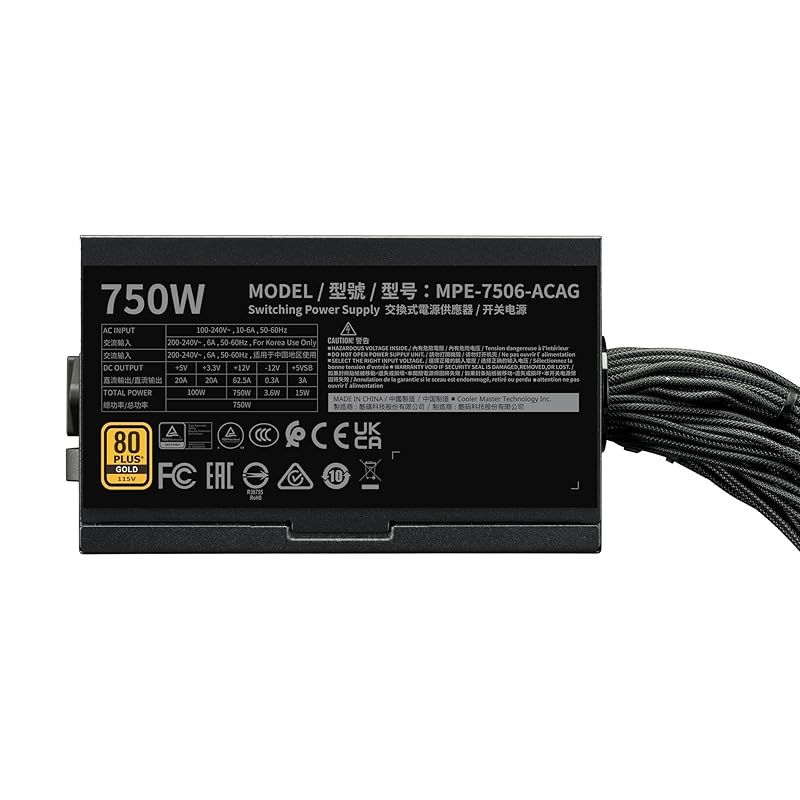 Cooler Master MWE Gold 750 V3 ATX 3.1 Non-Modular PC電源ユニット