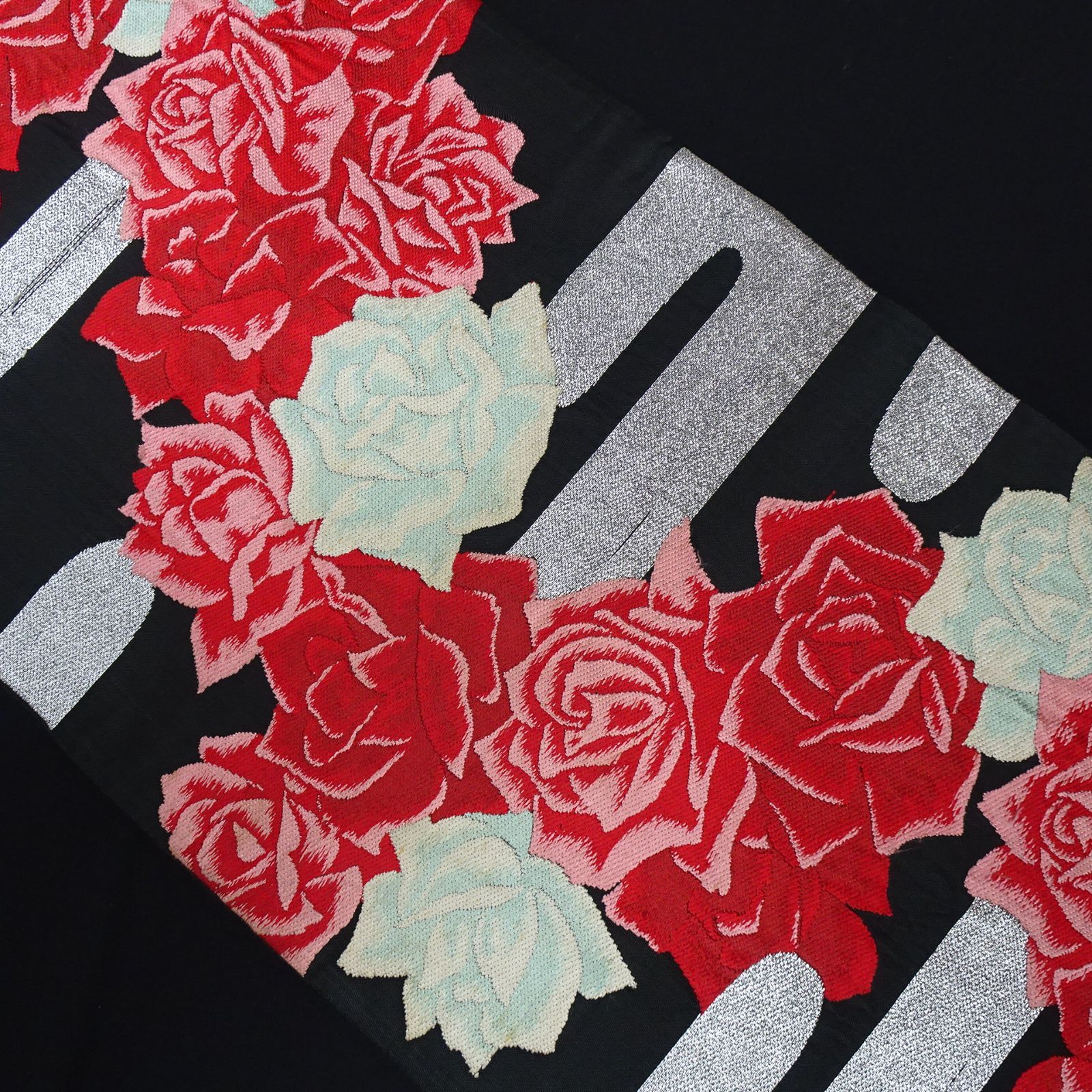 アンティーク京袋帯 薔薇の刺繍 上質 正絹 No.935