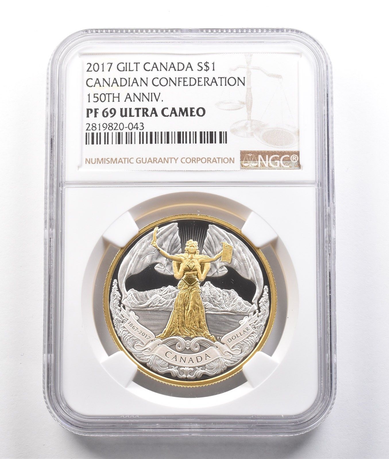 2017年カナダ銀貨 1ドル金メッキ カナダ連盟150周年 PF69 NGC