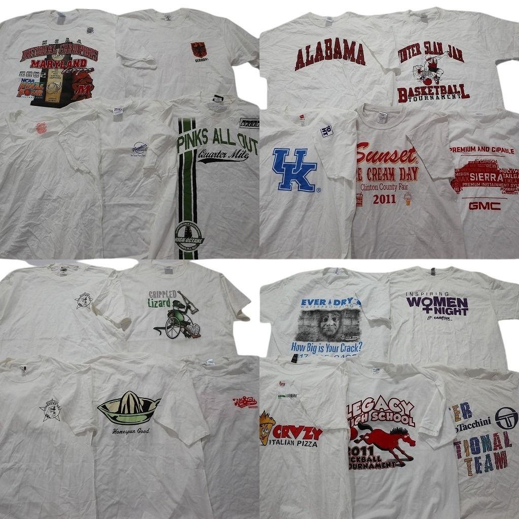 古着卸 白ボディ プリント 半袖Tシャツ 20枚セット メンズ XL チームロゴ 英文字プリント ワンポイント 古着 NA2210