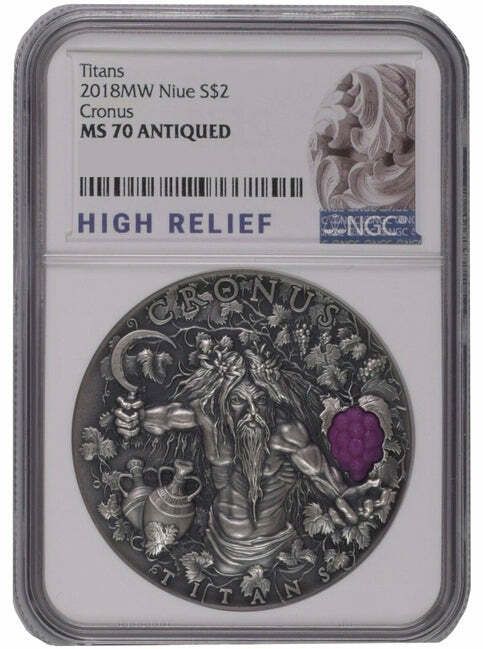 2018 Niue 2 oz Antique Silver Greek Titans Cron NGC MS70