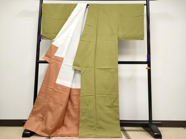 平和屋本店□極上 紬 色無地 鶯色 伊勢丹扱い 逸品 未使用 CYAA1867s5