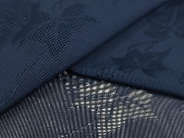 平和屋着物＊夏物 色無地 縦絽 蔦の葉紋紗 濃藍色 洗える着物 AABA5699sx