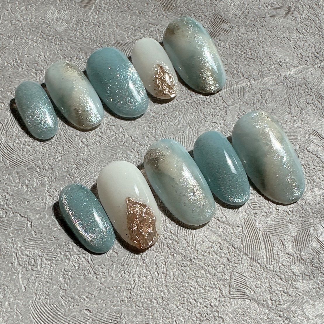 マグネットネイル ネイルチップ 水色 ニュアンス 淡色 ブルー 123