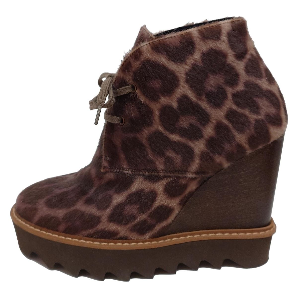 stellamccartney ステラマッカートニー ブーティ 36 レディース - ベージュ×ダークブラウン×ブラウン 豹柄 ウェッジソール