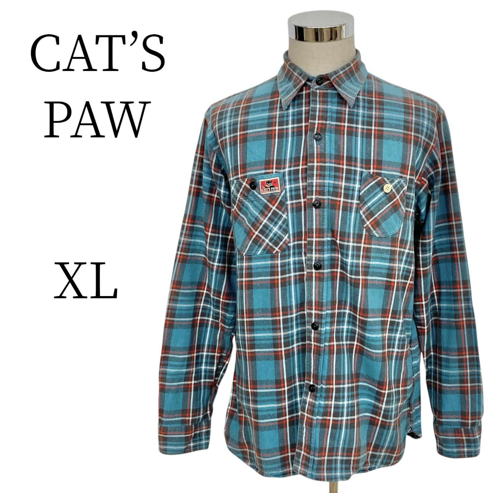 CAT’S PAW キャッツポウ ブルー チェック柄 シャツ XL LL