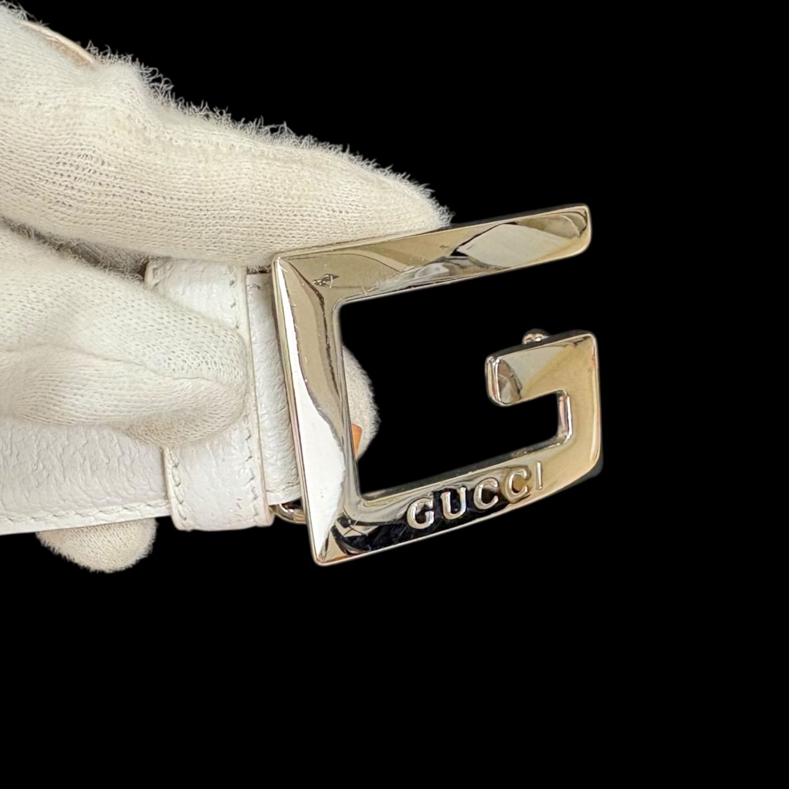 GUCCI グッチ Gロゴ金具 ベルト ホワイト レザー 70 28 - メルカリ