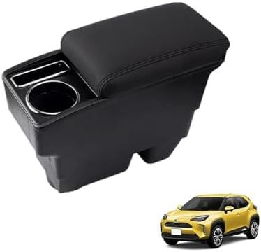 ヤリスクロス 車用アームレスト スライド式 肘掛け コンソールボックス YARIS CROSS アームレストコンソール 車種 設計 ドリンクホルダー 多機能 小物入れ 車内収納 インテリア PUレザー パーツ 黒＆黒ステッチ