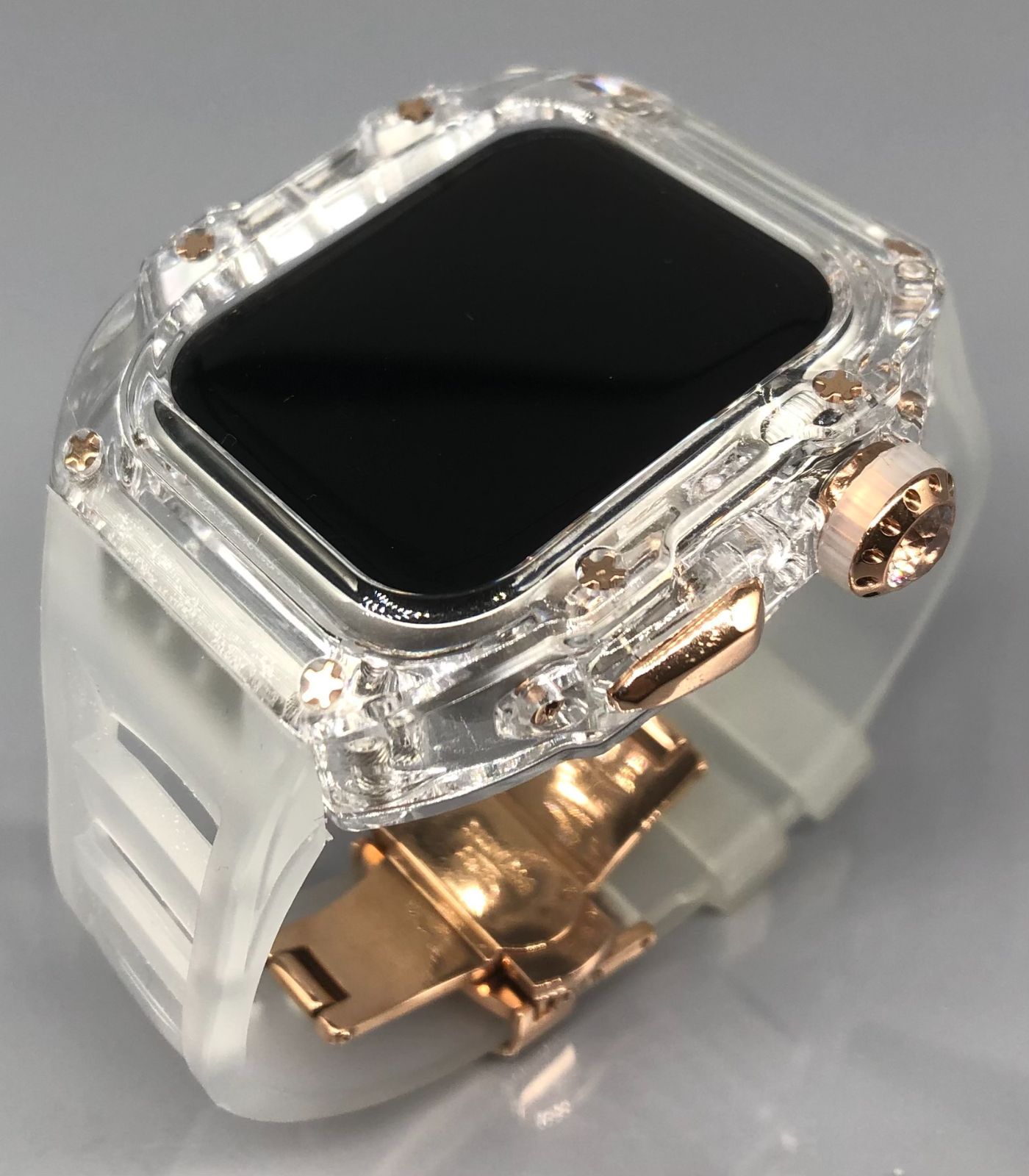 GimelZayin zc ローズゴールド クリア アップルウォッチ ラバーベルト カバー ケース 44 mm 45 4 5 6 7 8 se スポーツ メンズ レディース Apple Watch バンド