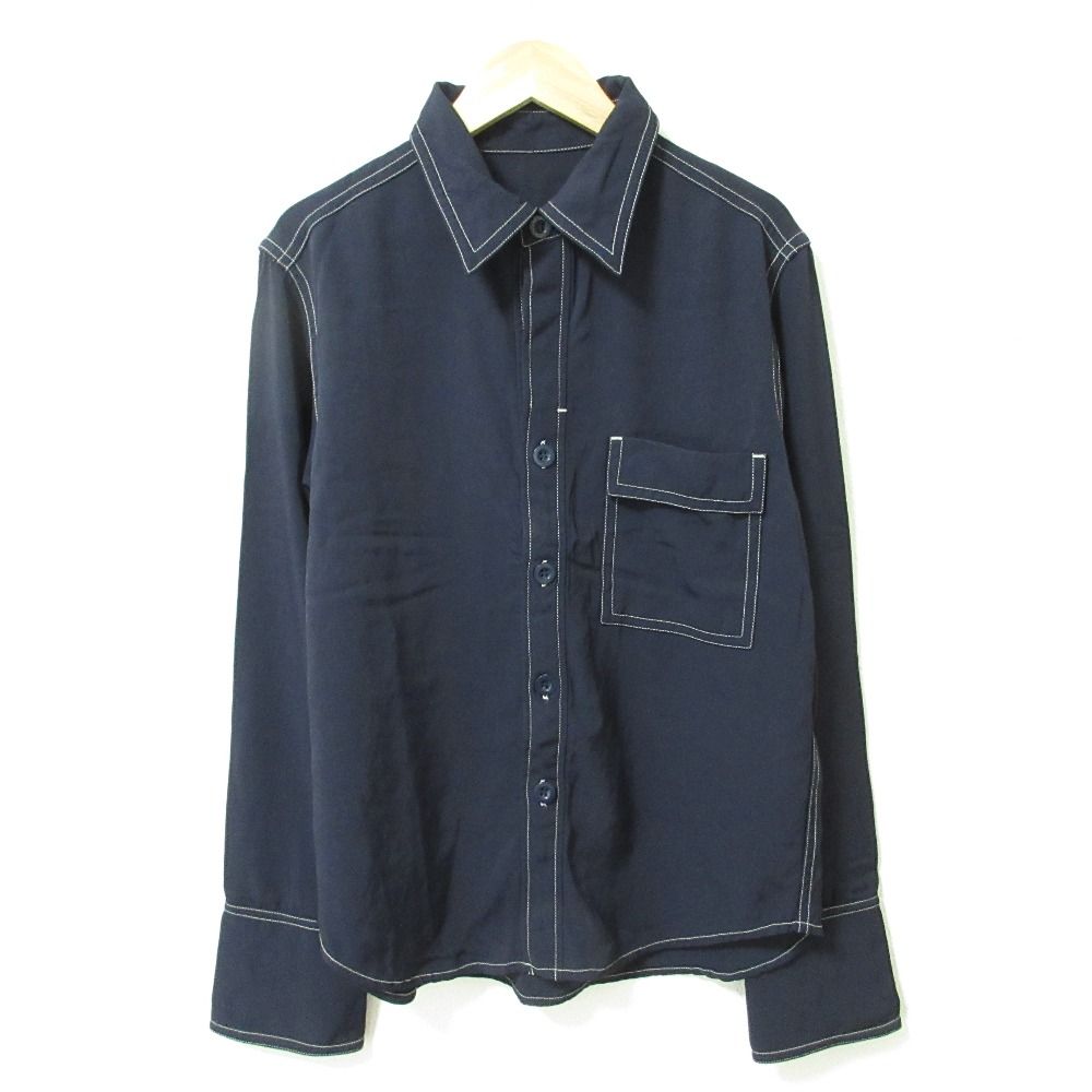 美品 TOGA PULLA トーガプルラ 胸ポケット ステッチ 長袖 シャツ ブラウス 36 ネイビー レディース 古着 中古 美品 TOGA PULLA トーガプルラ 胸ポケット ステッチ 長袖 シャツ