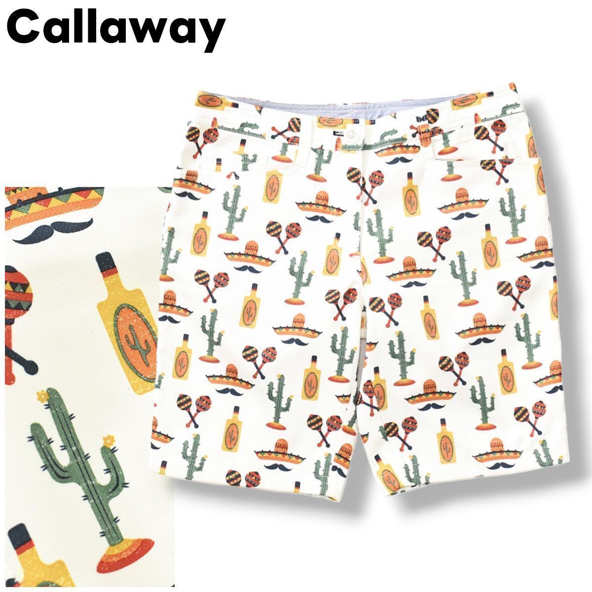 キャロウェイ Callaway ゴルフ ショートパンツ S 総柄 ホワイト