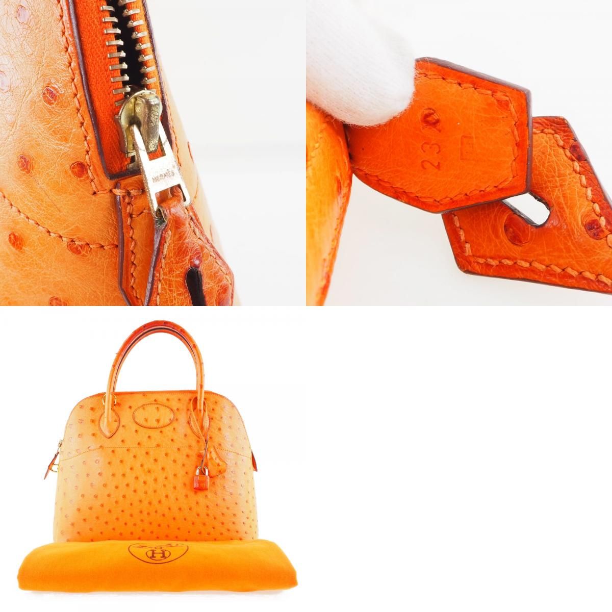 HERMES】エルメス ボリード31 オーストリッチ オレンジ □H レディー 