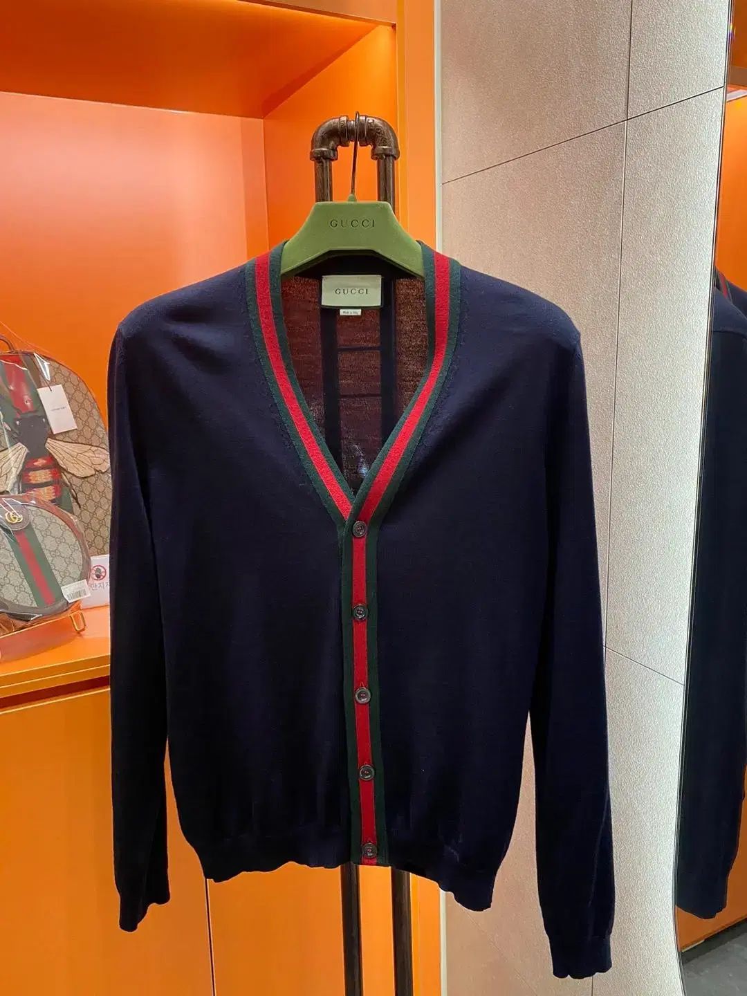 XLサイズ グッチ 3本線 ウェブ カーディガン ほぼ