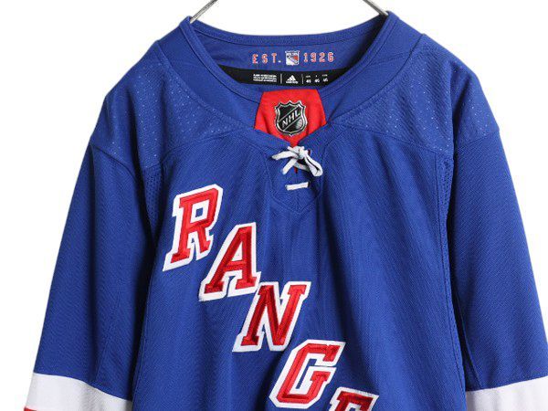 な ! レンジャーズ ホッケー ジャージ メンズ L 程 NHL オフィシャル アディダス アイスホッケー ユニフォーム ゲームシャツ 長袖シャツ 重ね着