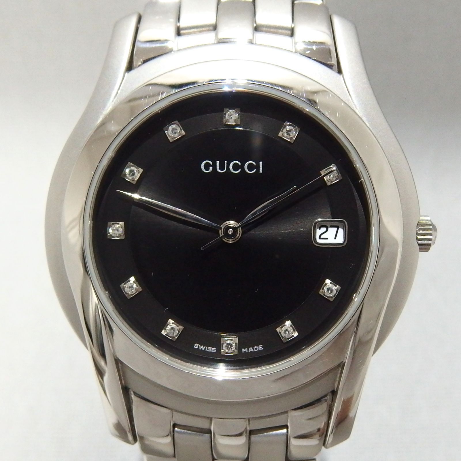 【稼動品】 GUCCI グッチ 5500M クォーツ腕時計　11Pダイヤモンド ☆GUCCI 5500M 11P ダイヤモンド デイト クォーツ 腕時計 ダイヤ