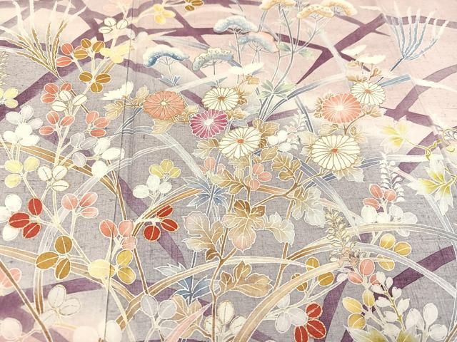 平和屋着物○訪問着 友禅 作家物 紬地 枝花文 正絹 逸品