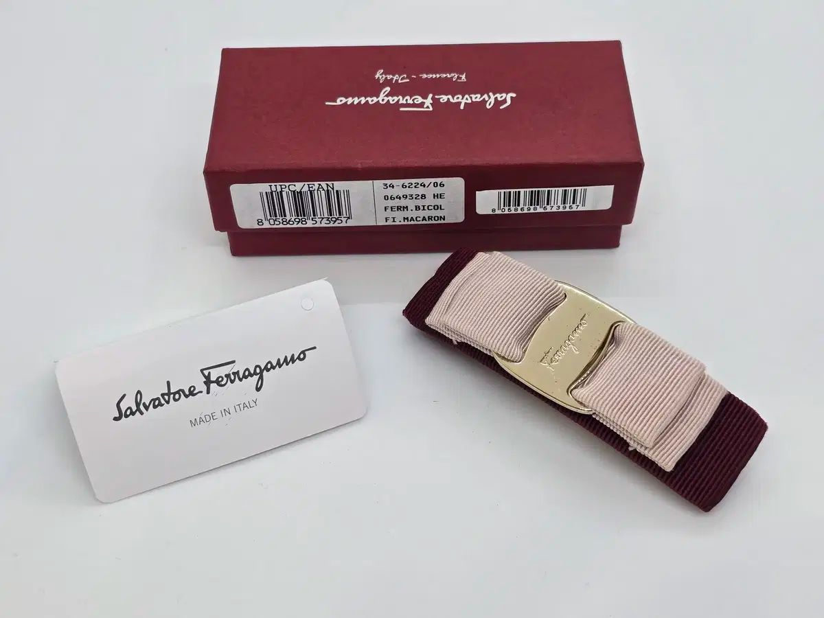 Ferragamo フェラガモ リボン ヘアクリップ バーガンディ - ピンク 箱入り