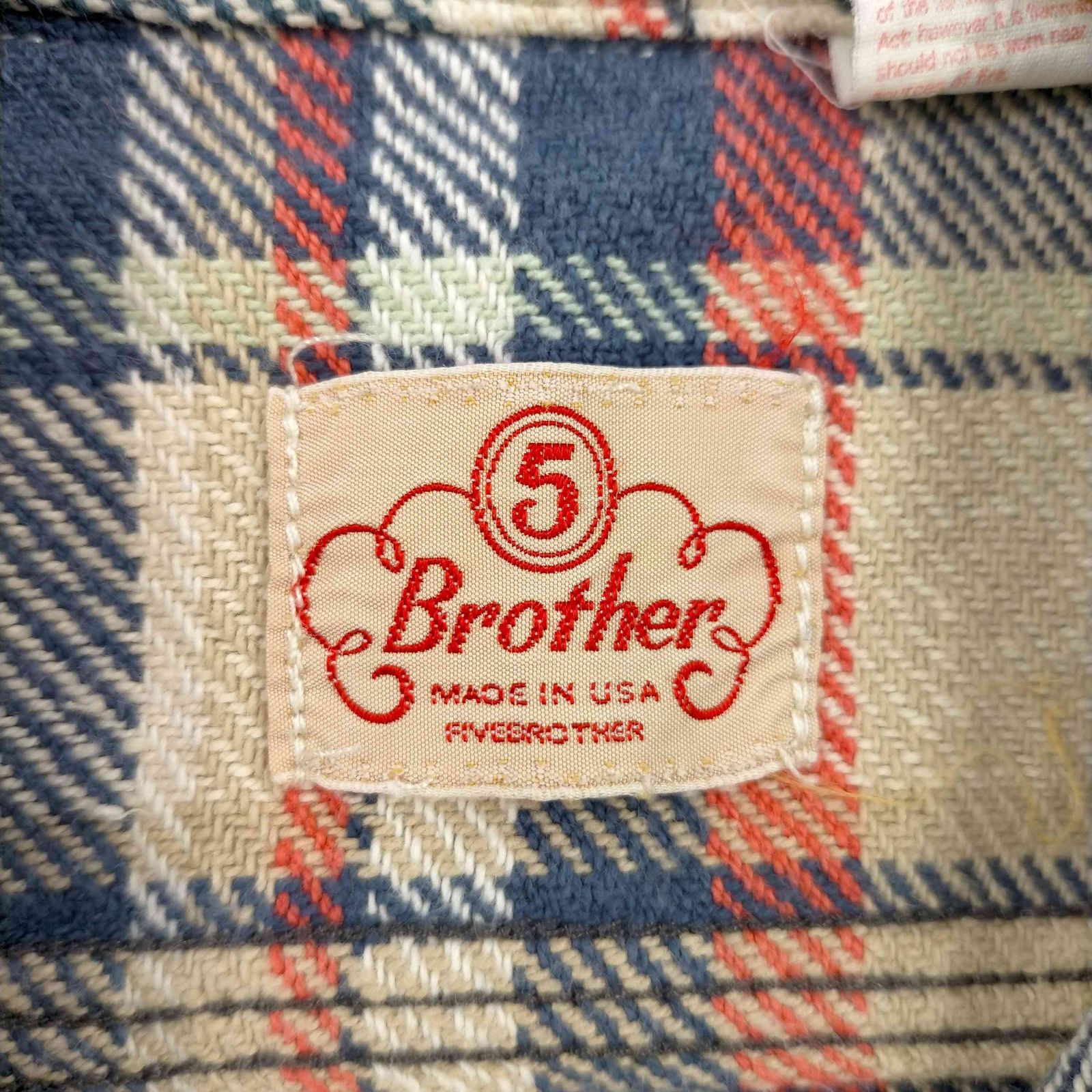ファイブブラザー FIVE BROTHER USA製 復刻タグ ネルシャツ メンズ JPN