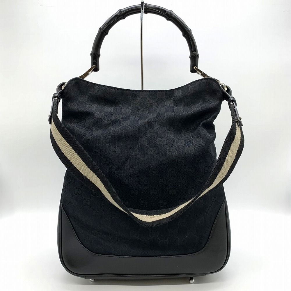 GUCCI グッチ 001 4058 ショルダーバッグ ハンドバッグ 2WAY GGキャンバス バンブー ブラック 黒 レディース シンプル