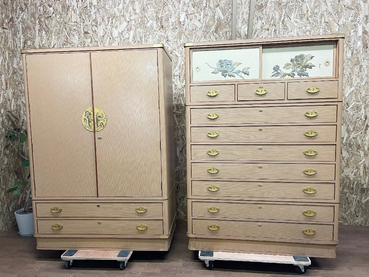 ●彩幸 整理箪笥 2点セット 桐箪笥 和箪笥 洋服収納家具 引き出し 鏡付き 洋タンス 和家具 婚礼家具 総桐箪笥 貝1006
