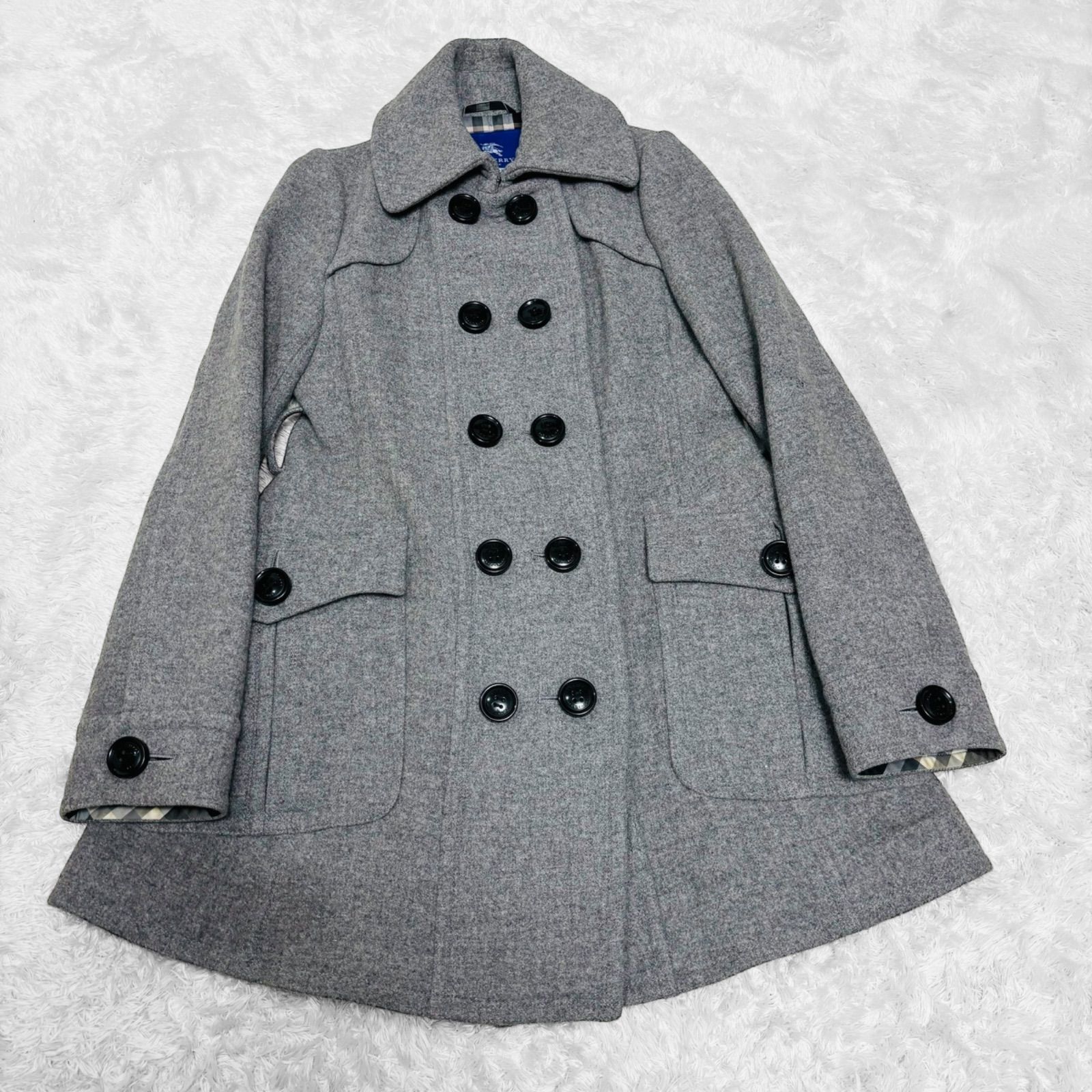 2WAYバーバリーブルーレーベル ロングコート アンゴラ混 ベルト ノバチェック 2WAYバーバリーブルーレーベル ロングコート アンゴラ混 ベルト