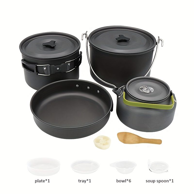 新着商品 6-7人用ケトルとポットセットアウトドア用アルミキャンプ調理器具セット折りたたみ式調理器具キャンプ用ティーポットとフライパンノンスティック軽量ポット収納バッグ付きキャンプアウトドア調理ピクニックに適していますZtX