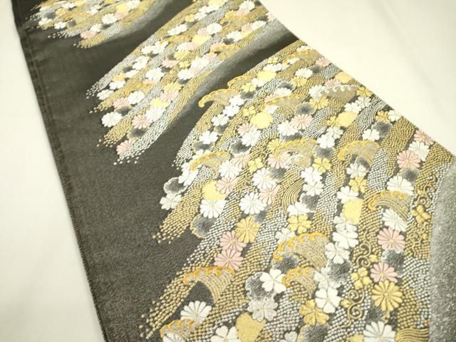 平和屋着物▽六通柄袋帯 唐織 波涛花苑文 金銀糸 正絹 逸品