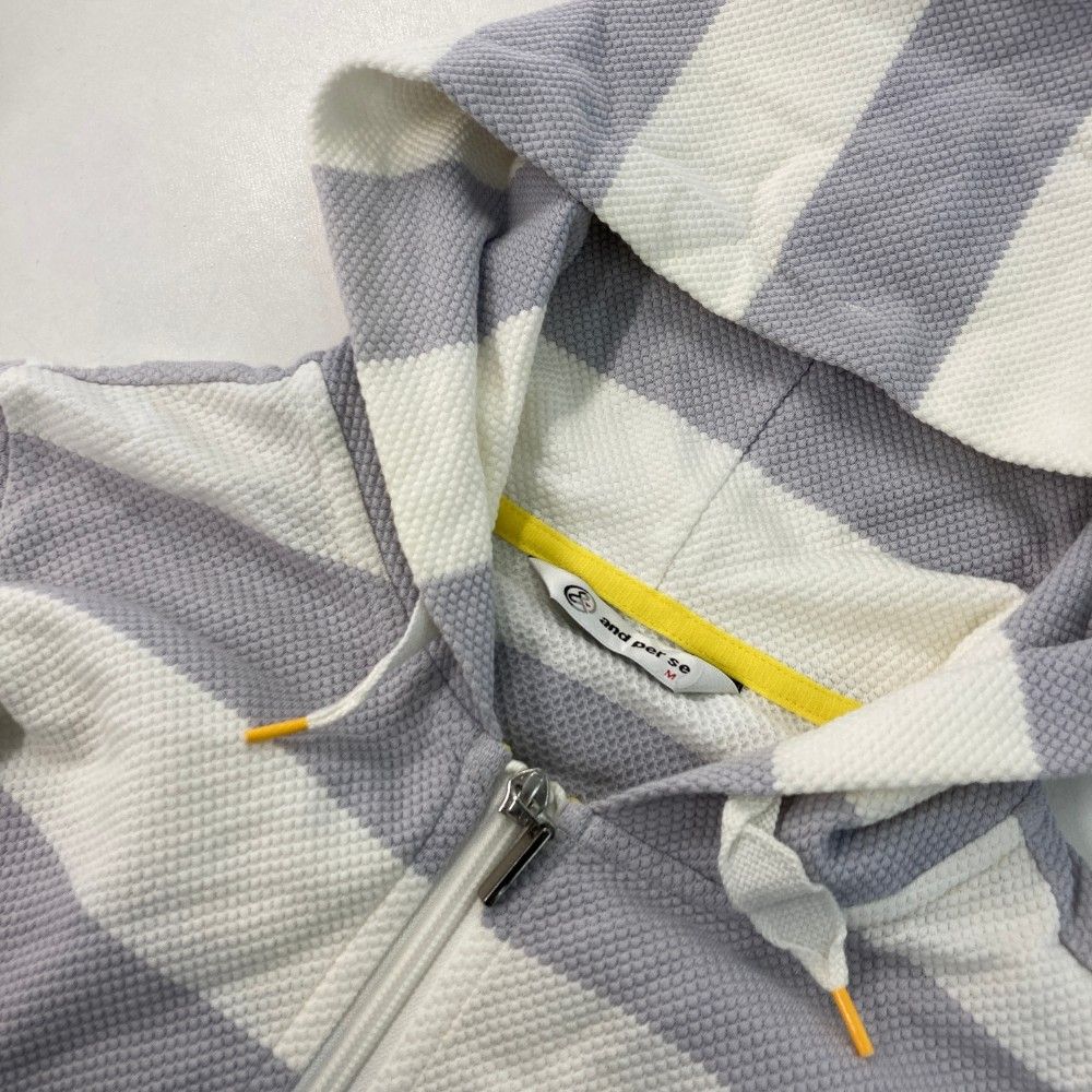 サイズ：M AND PER SE アンパスィ フード付 ジップジャケット ボーダー