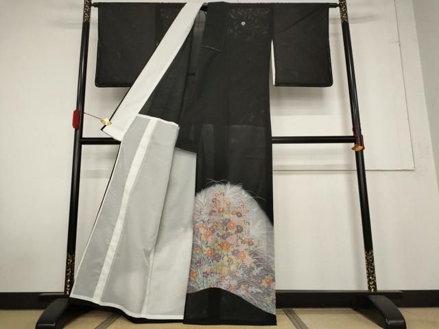 平和屋着物＊夏物 黒留袖 絽 草花文 暈し染め 洗える着物 ♥ AABB0636st