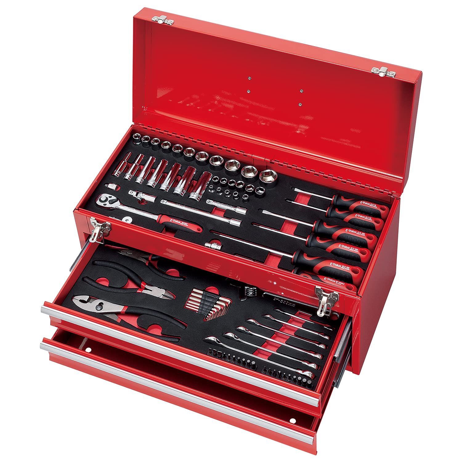 新着商品E-Value 整備工具セット ツール80点 ツールチェスト レッド EVAマットトレー仕様 各種メンテナンス作業対応 バイク 自動車 EST-2280RE
