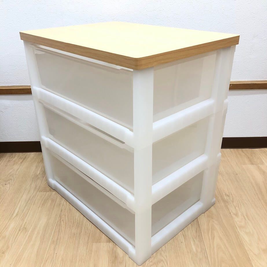 ss7666 【中古】 プラチェスト 3段 ホワイト 幅55cm ウッドトップ 木製