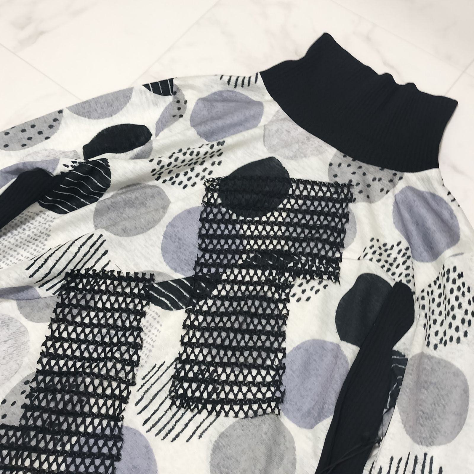 タグ付き♥品 EIKO KONDO エイココンドウ 水玉 ドッ柄 メッシュ ハイネック チュニック カットソー