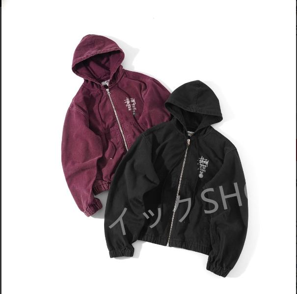 Stussy ステューシー ウォッシュドブラック8 刺繍ロゴジャケット ジップジャケット