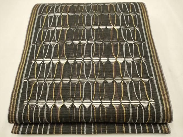 平和屋着物●六通柄袋帯 もじり織 吉祥文 黒地 金糸 正絹 逸品 CAAT0970hy