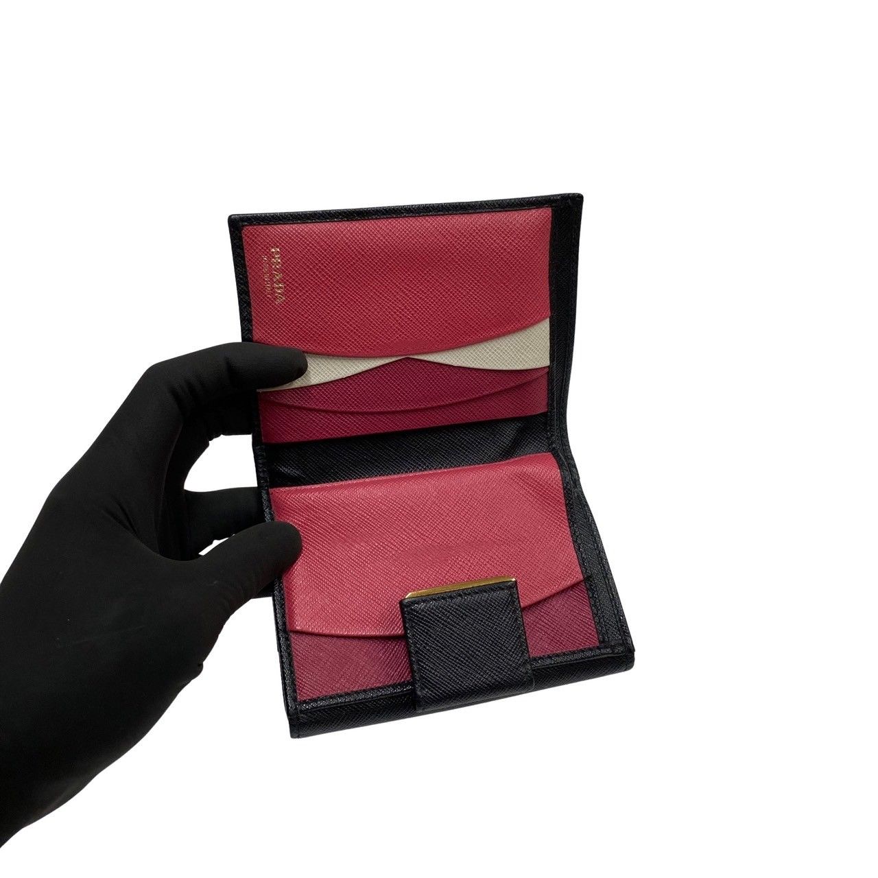極 美品 保存箱 カード付 PRADA プラダ ロゴ 金具 サフィアーノ