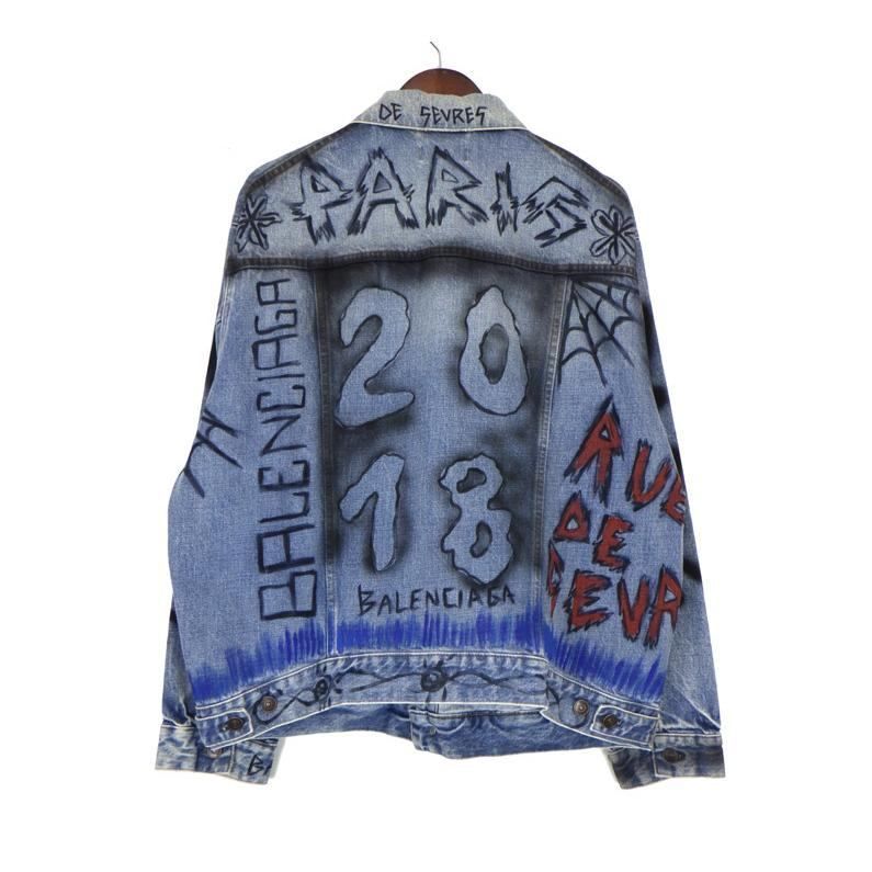バレンシアガ BALENCIAGA 18AW GRAFFITI BIG FIT JACKET 534556 TBP33 グラフィティ ビッグ フィット デニム トラッカー ジャケット 44773